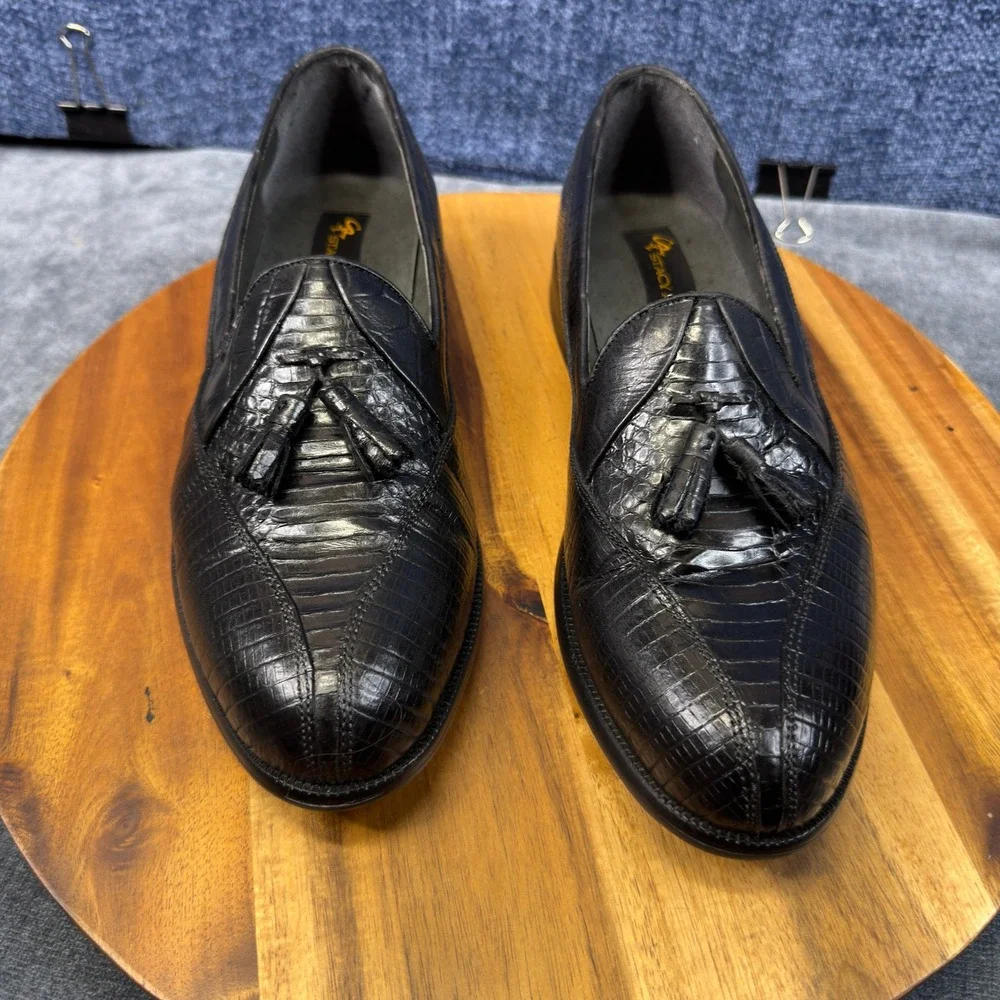 Stacy Adams Tassel Loafers Mens 8.5 M Black Genuine Snake Skin Exotic Slip On